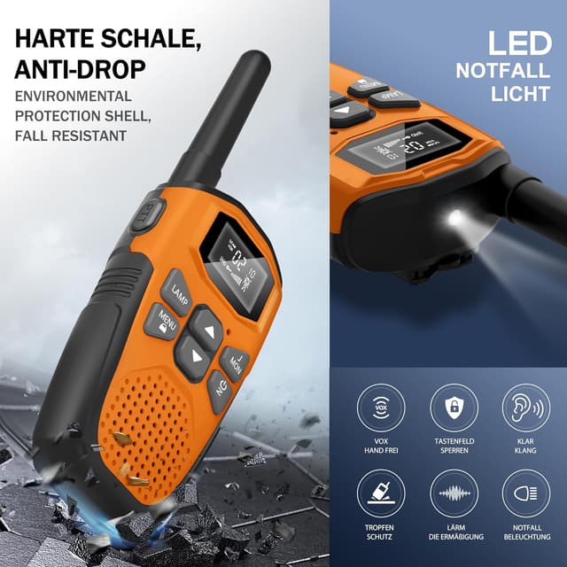 Detalle 2 de NXGKET Kinder Walkie-Talkies 2er-Set, aufladbar (Li-Ion) mit Taschenlampe, 16 Kanäle ab 5 Jahre
