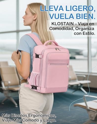 Detalle de KLOSTAIN Mochila de viaje cabina 40x20x25 (20L) para avión y portátil de 14” rosa
