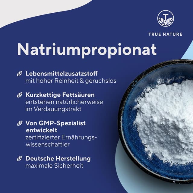 Detalle de TRUE NATURE Propionsäure (Natriumpropionat) – 240 Kapseln mit 500 mg je Kapsel, vegan