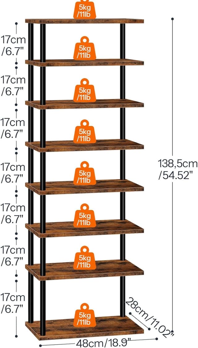 Detalle de HOOBRO EBF488XJ01 scarpiera autoportante angolare a 8 livelli in stile vintage, marrone vintage e nero