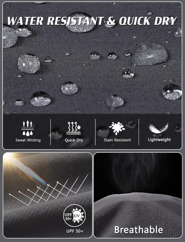 Detalle 2 de Lightweight Cargo Hiking Pants with 6 Zipper Pockets, DWR Water-Resistant Outdoor Tactical Trousers