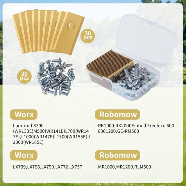 Detalle de Lot de 36 lames pour robot tondeuse DUBUOZA (acier inoxydable et titane) compatibles Worx Landroid