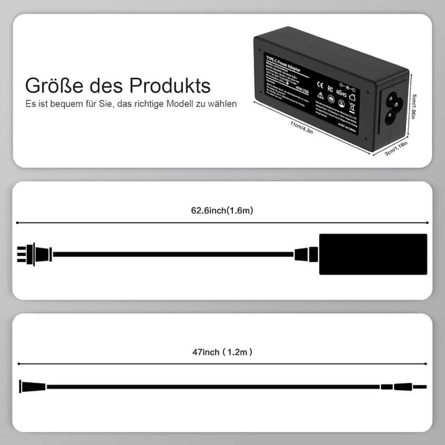Detalle 2 de 45W USB-C Chromebook Ladegerät (Ersatz-Netzteil) – 20V/2,25A passend für viele HP, Lenovo, ThinkPad, Acer & mehr
