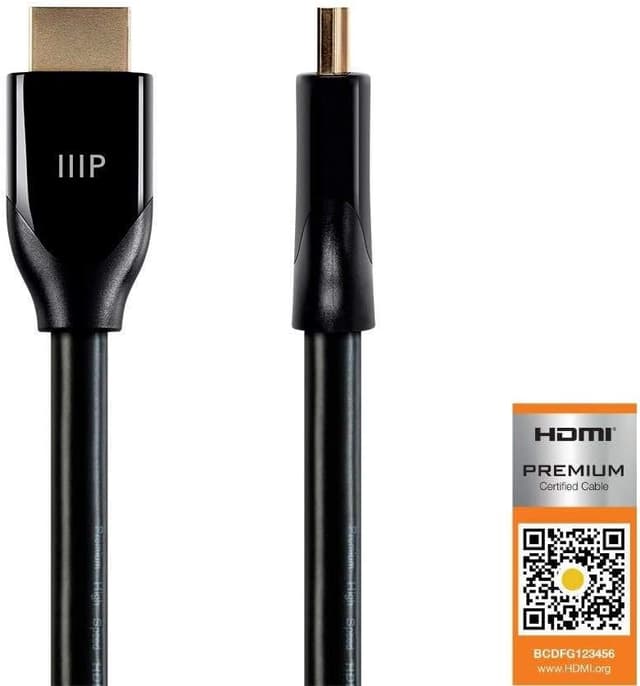Detalle 2 de Monoprice 4K Certified Premium High Speed HDMI Cable (4K60Hz, 18Gbps, HDR) — 25ft Black