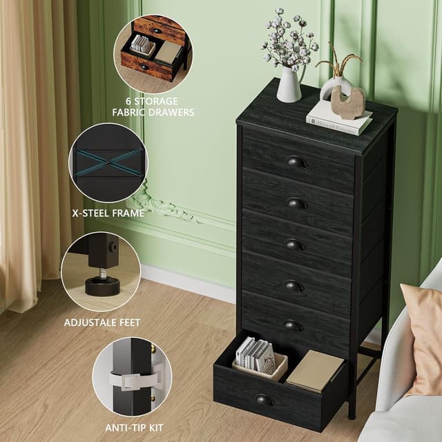 Thumbnail 4 de Furnulem Tall Dresser 6-Drawer Black