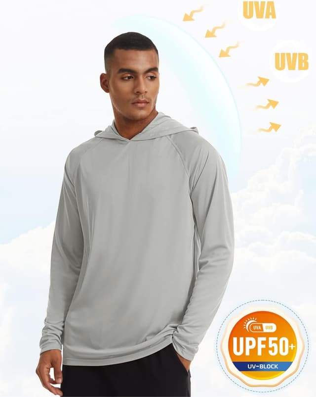 Detalle de MAGCOMSEN Men’s Hooded UPF 50+ Sun Protection Long Sleeve Rash Guard Shirt