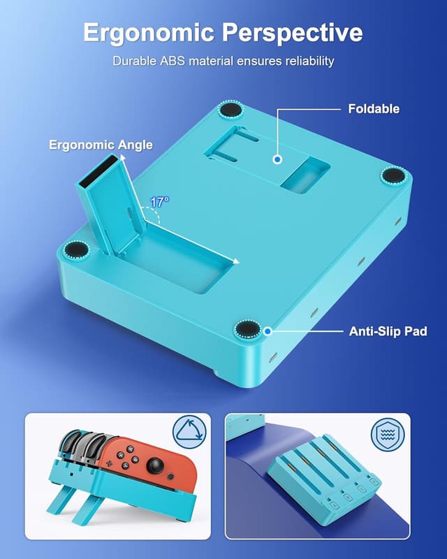 Thumbnail 6 de WAXITY 8-in-1 Controller Ladestation für Nintendo Switch 2/1/OLED – magnetisch & mit LED-Anzeige (Blau)