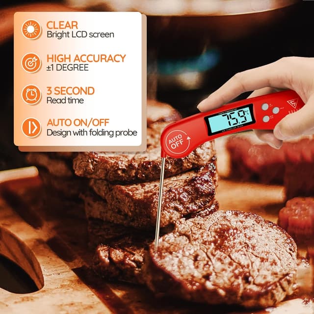 Detalle de DOQAUS Meat Thermometer Probe – 3s Instant Read Digital Thermometer with Backlit LCD (Foldable Probe, ±1°C)