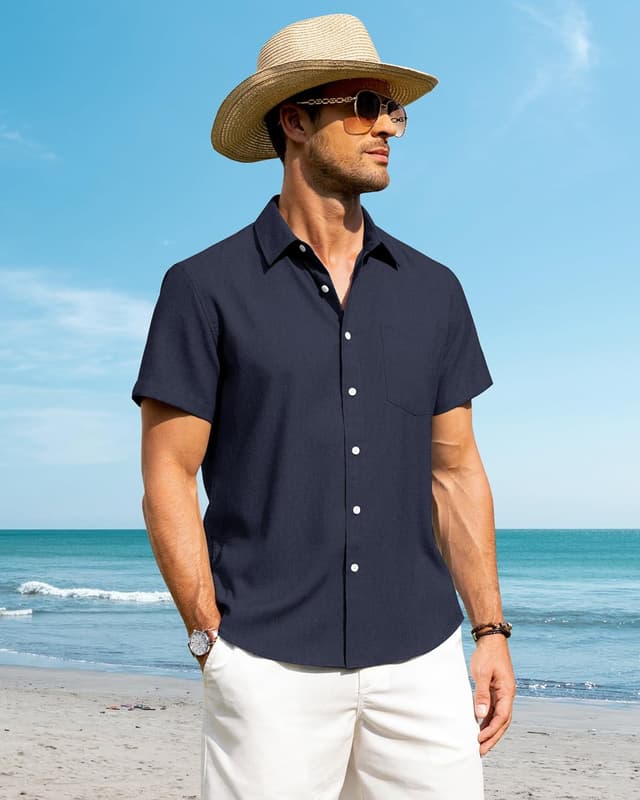 Detalle 2 de J.VER Linen Short Sleeve Summer Shirt (Regular Fit) – casual button-down for beach and holidays