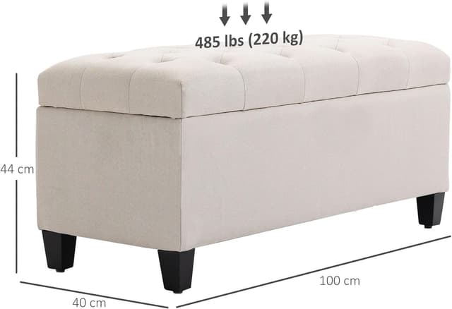 Detalle de HOMCOM Banc de rangement capitonné avec coffre et repose-pieds 100 x 40 x 44 cm, blanc