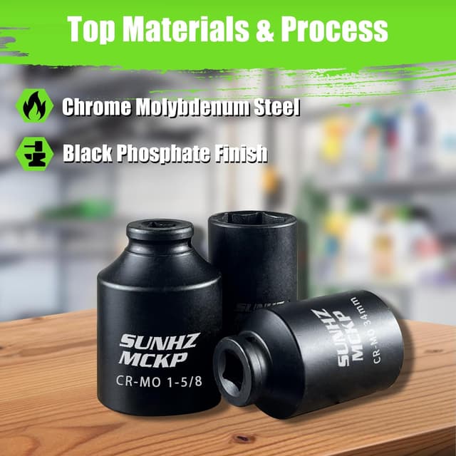 Detalle de SUNHZ MCKP 1/2" Drive Deep Impact Socket Set (17-Piece) for Axle Nuts, CR-MO, SAE + Metric