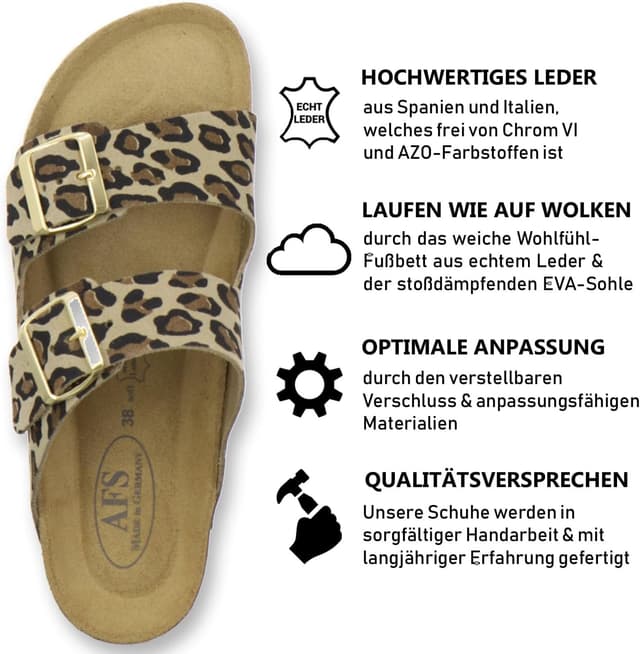 Detalle 2 de AFS-Schuhe 2100 Damen-Pantoletten aus echtem Leder mit verstellbarer Schnalle (Made in Germany)