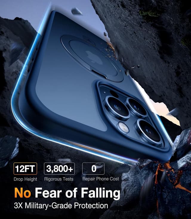 Detalle 2 de TORRAS Magnetic Ostand for iPhone 15 Pro Max (6.7") Case with MagSafe, Built-in Kickstand, Blue Titanium