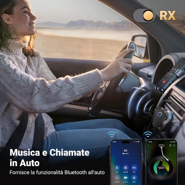 Detalle de UGREEN adattatore Bluetooth 5.3 2 in 1 aptX trasmettitore e ricevitore con microfono per auto, TV e cuffie