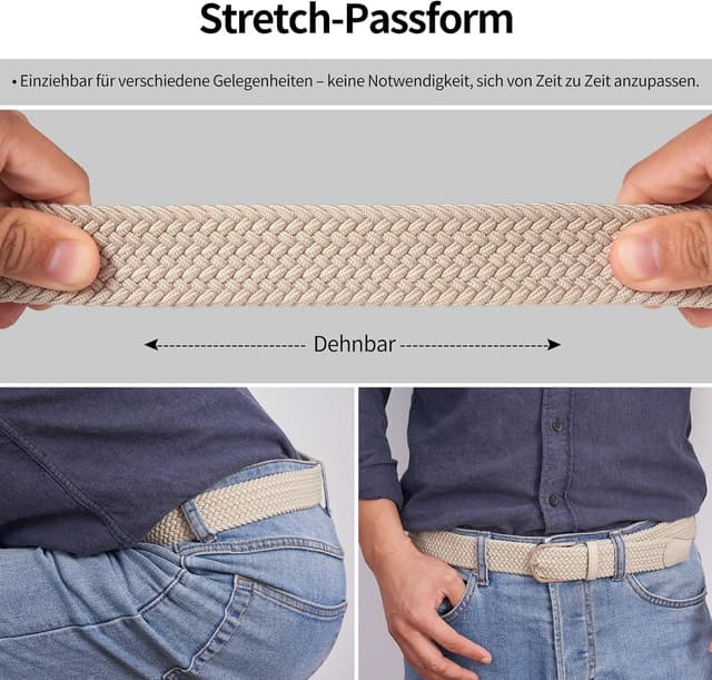 Detalle de TANGCHAO 2er-Set Stoffgürtel Stretchgürtel mit Geflecht – elastisch, verstellbar bis 135 cm