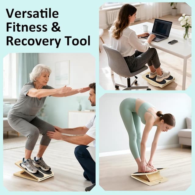 Detalle 2 de FitinOne 2-in-1 Wooden Balance Board & Slant Board with 5-Position Adjustable Incline