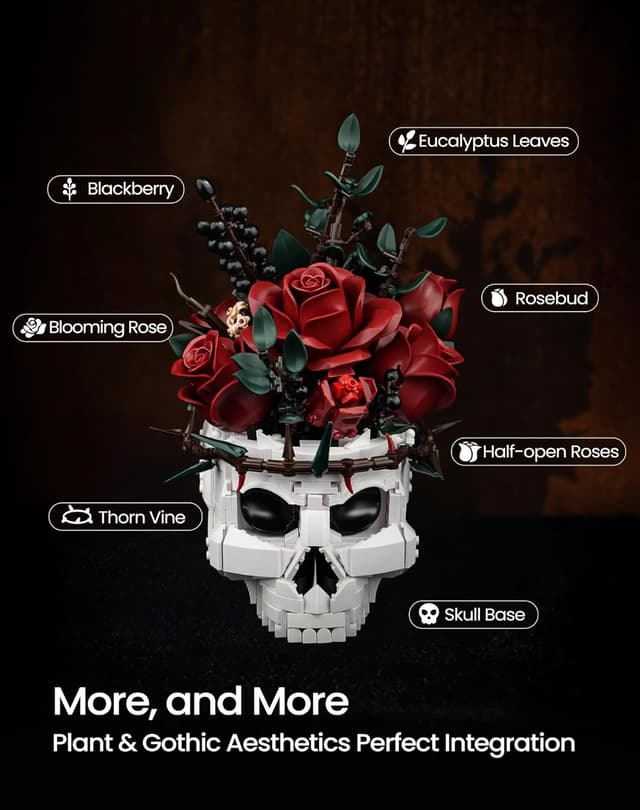 Thumbnail 2 de iATOM Skull Roses Building Set 10.8 in 💐