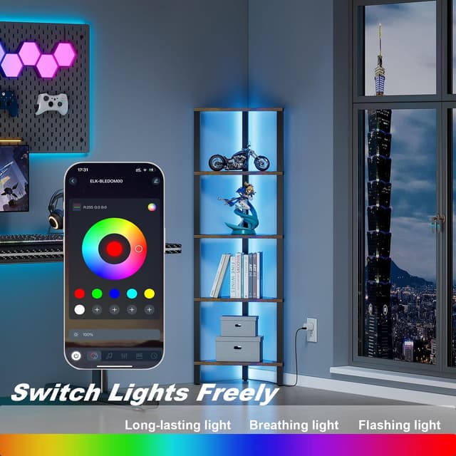 Thumbnail 5 de TUTOTAK Corner Shelf with LED Light 5-Tier Corner Bookshelf ๐