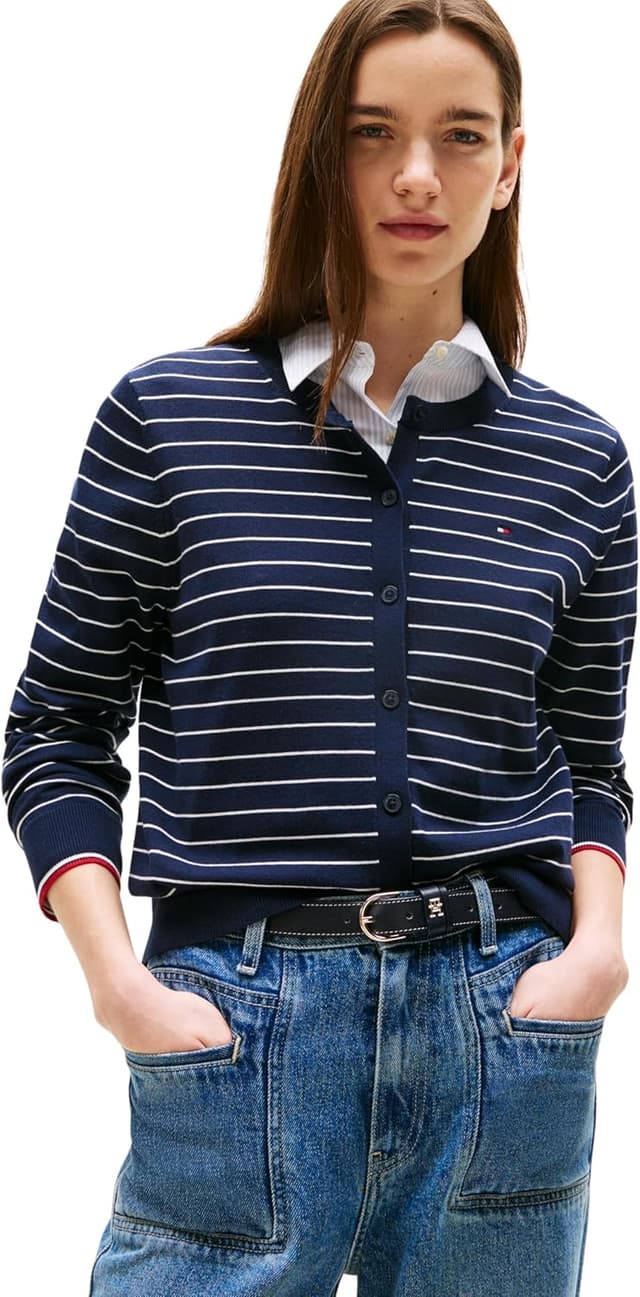 Detalle 2 de Cardigan femme Tommy Hilfiger en jersey fin à patte de boutonnage