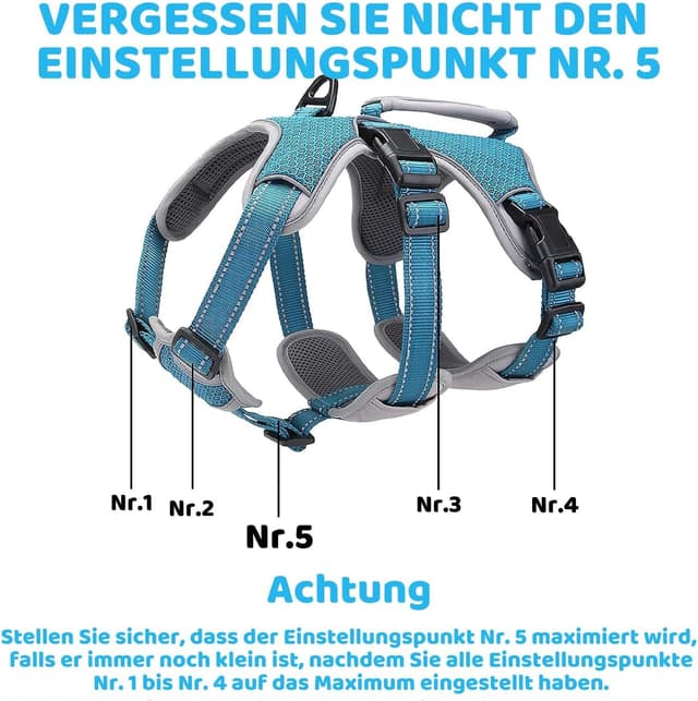 Detalle de BELPRO Mehrzweck-Hundegeschirr (ausbruchsicher, kein Ziehen) mit Reflektoren und verstellbarer Weste, Blau, XL