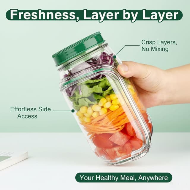 Thumbnail 6 de VIVIZEN Salad Pod Mason Jar Side Open with Leakproof Dressing Container (1 jar)