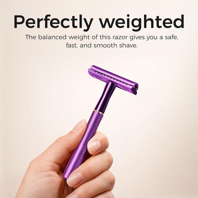 Detalle 2 de ZOMCHI Rasoir de sécurité double tranchant violet avec support + 10 lames