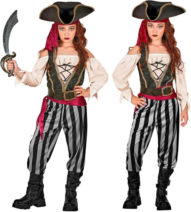 Detalle de W WIDMANN MILANO Party Fashion Piratin-Kostüm Kinder, 6-teilig – mit Zubehör für Halloween & Karneval