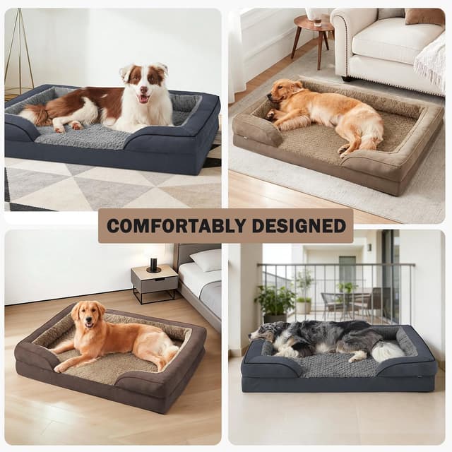 Detalle 1 de JOEJOY Extra Large Waterproof Orthopedic Dog Bed (Washable Cover) – 107x81x17 cm, Brown