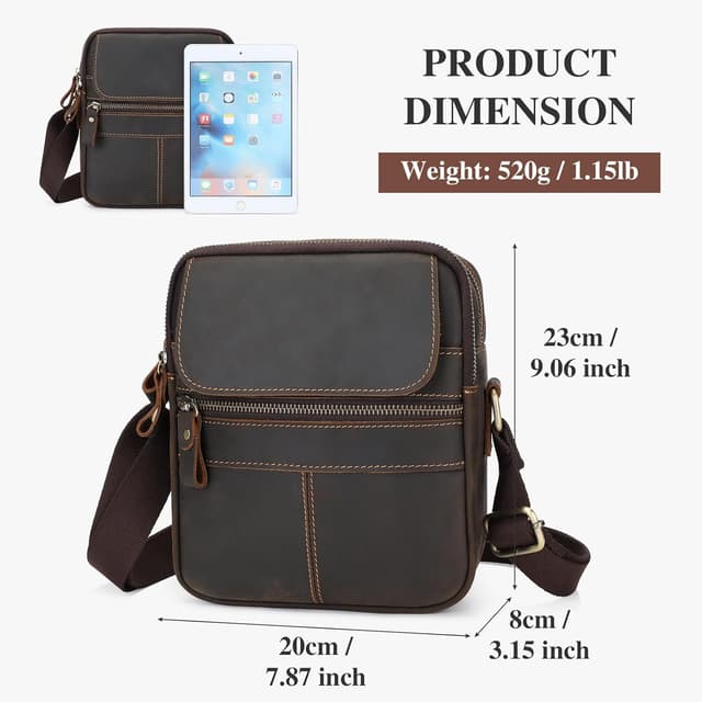 Thumbnail 6 de BAIGIO sac à bandoulière homme en cuir vintage marron foncé (petit sac besace)