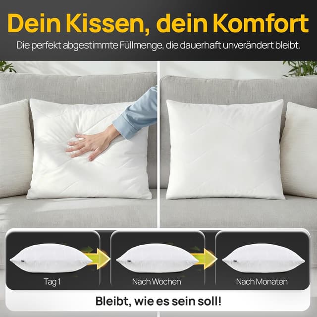 Detalle de LILENO HOME Kopfkissen 40x40 im 2er-Set – 95 °C waschbar, Öko-Tex & Made in DE