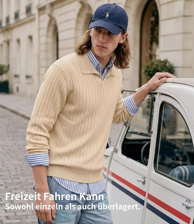 Detalle de GLESTORE Herren-Poloshirt Langarm mit Giraffen-Stickerei (Longsleeve)