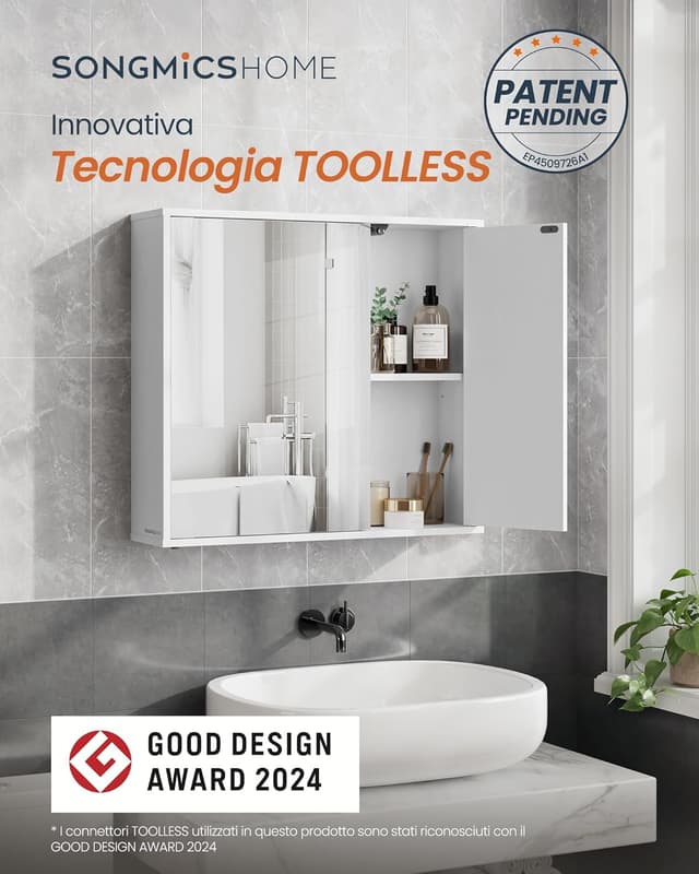 Thumbnail 2 de SONGMICS HOME Mobiletto da Bagno con Specchio 15x60x55 cm