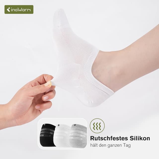 Detalle de inaWarm Bambus 6/10 Paar Damen Füsslinge – atmungsaktiv, rutschfeste No-Show Sneaker-Socken