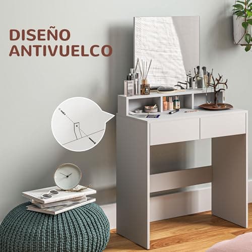 Detalle de HOMCOM Tocador de Maquillaje con Espejo y Cajones