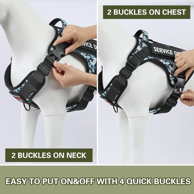 Detalle de Belababy Tactical Anti Pull Dog Harness (Size L) with Front Clip, Handle & MOLLE panels – Blue Camo