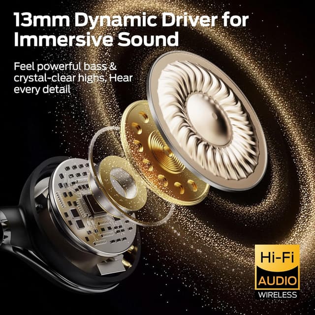 Detalle de Monster AC225 Open Ear Earbuds with Bluetooth 6.0, ENC Mic, 36H Playtime, IPX6 (Black)