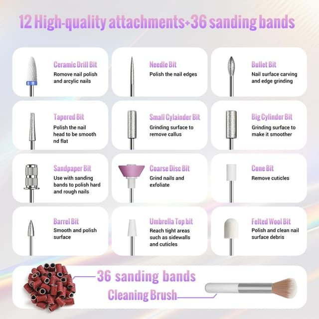 Thumbnail 3 de Denabuty Nail Drill Cordless 12 in 1 Nail File 💅📷?