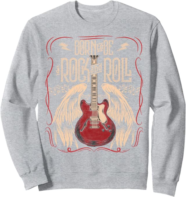 Detalle de Vintage Retro Style 80s Guitar con Wings Felpa Rock ’n’ Roll