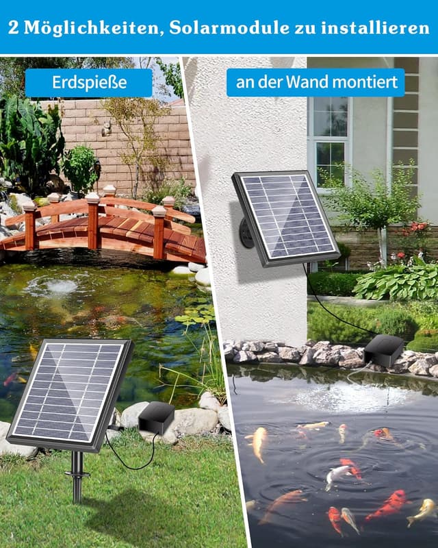 Detalle 2 de Biling Solar Teichbelüfter mit Akku – 2,5 W Solarpumpe für Sauerstoff im Teich (3 Modi)