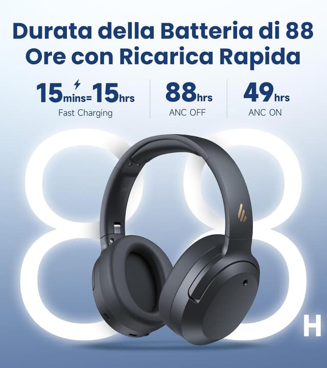 Detalle de Edifier W820NB Plus Gen 2: cuffie wireless over-ear con ANC fino a -49 dB, LDAC e batteria fino a 88 ore