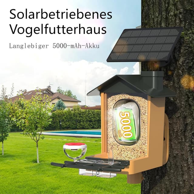 Detalle de Vogelfutterhaus mit Kamera 2K HD, Nachtsicht & KI-Erkennung (Solar, AJCloud App)