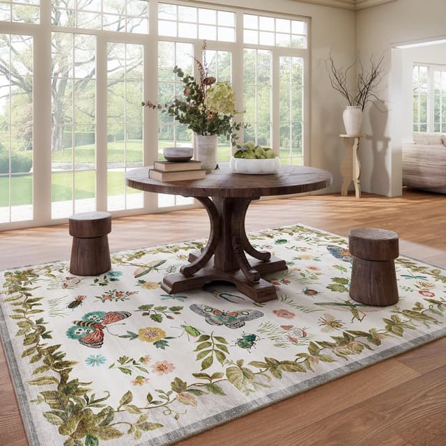 Thumbnail 6 de Washable 9x12 Area Rug for Living Room, Low Pile Vintage Style (Stain-Resistant, Non-Slip)