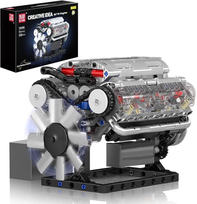 Detalle de Mould King 10088 Technik V8 Motor Bausatz (535 Teile) mit Sound-Engine-Modul