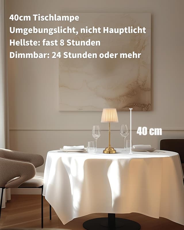 Detalle 2 de VISDANFO kabellose LED-Tischlampe im 2er-Set (dimmbar, Akku 4.000 mAh) in Vintage-Optik – Gold + Beige