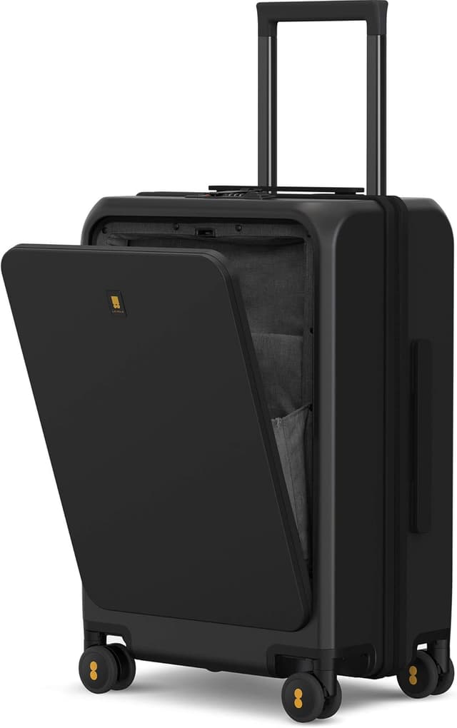 Detalle de LEVEL8 20 Inch Carry-on Suitcase with Laptop Compartment, USB Charging Port, TSA & 8 Spinner Wheels (57cm, 38L) – Black