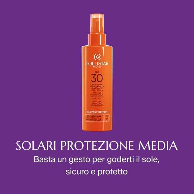 Detalle de Collistar Spray-Bräunungsmilch mit LSF 30 (200 ml) – wasserfester Sonnenschutz für Gesicht & Körper