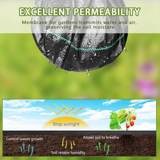 Detalle de MLZPU Heavy Duty Weed Control Membrane (1m x 50m) for patios, gravel, borders and artificial grass