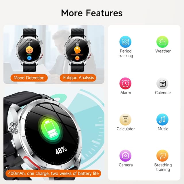 Thumbnail 6 de Lgnitek 2026 Smartwatch (1.43" AMOLED) with Blood Pressure & ECG, HRV, SpO2, Sleep, 120 Sports Modes (IP68)