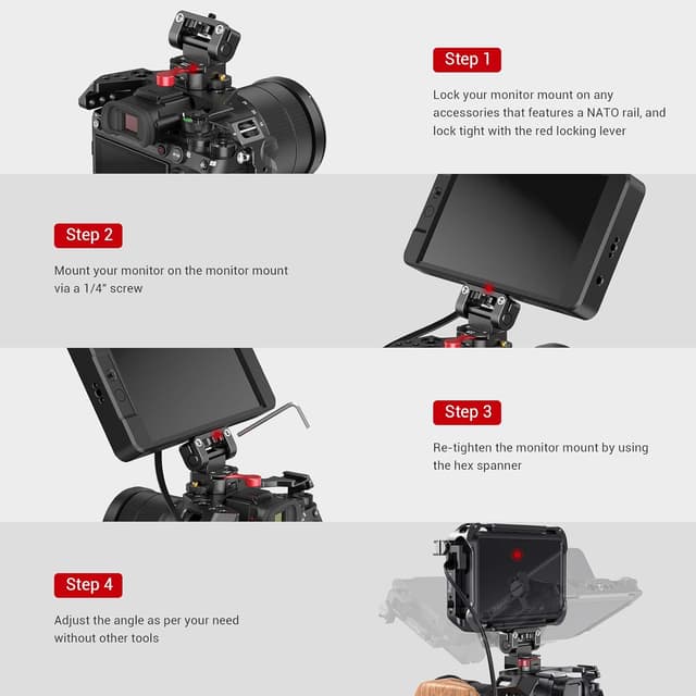 Detalle 2 de SMALLRIG Monitorhalterung Camera Monitor Mount mit NATO Clamp – 2100B für 5–7 Zoll Monitore bis 1,5 kg