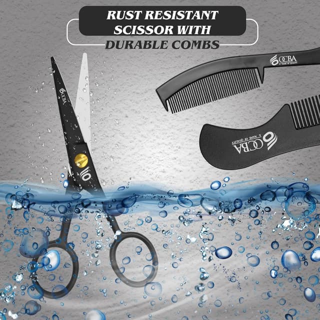 Detalle de OCBA Professional Beard Scissor (Stainless Steel) for Moustache, Ear & Nose Hair Trimming – Safety Use, Black
